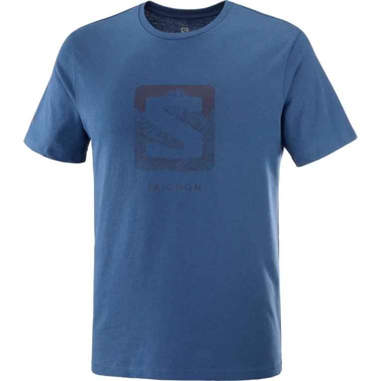 Camiseta Salomon Outlife Logo Corta Sleeve Hombre Azules | MX JYAO124